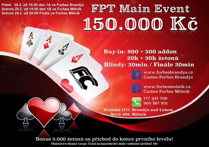 FPT Main Event: V Brandýse a Mělníku se v pátek a sobotu hraje o 150.000 Kč